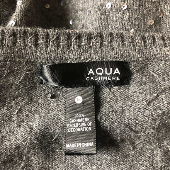 AQUA Cashmere - Three Quarter Sleeve All-Over Sequin Sweater in charcoal - Picture 7 of 9